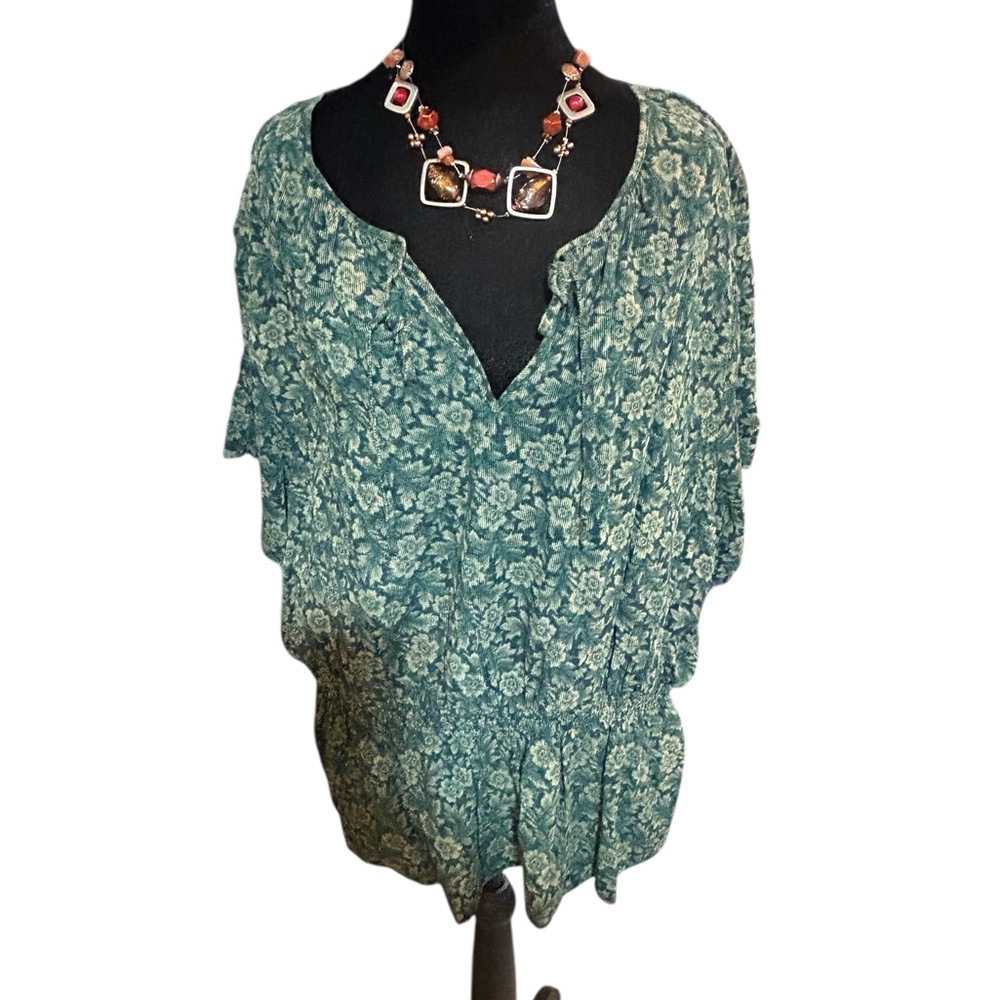 NWOT Nordstroms Treasure & Bond Green Floral Blouse 1X